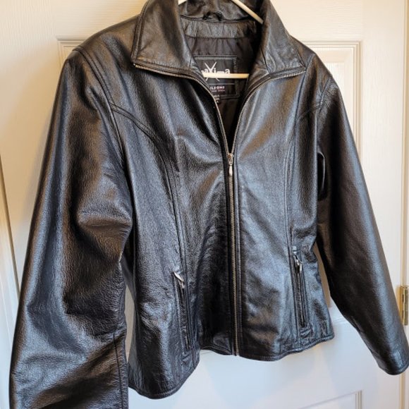 SOLD: VTG 90s Black Leather Maxima Medium Wilsons Zip Sexy Biker Retro Goth - Picture 5 of 10